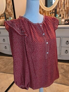 Max Studio Crimson Printed Ruffle Sleeve Blouse